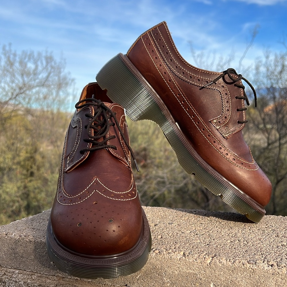 🏴 Vintage Dr. Martens MIE Platform Babydoll Brogue Brown Wingtips UK 7 - Picture 4 of 17